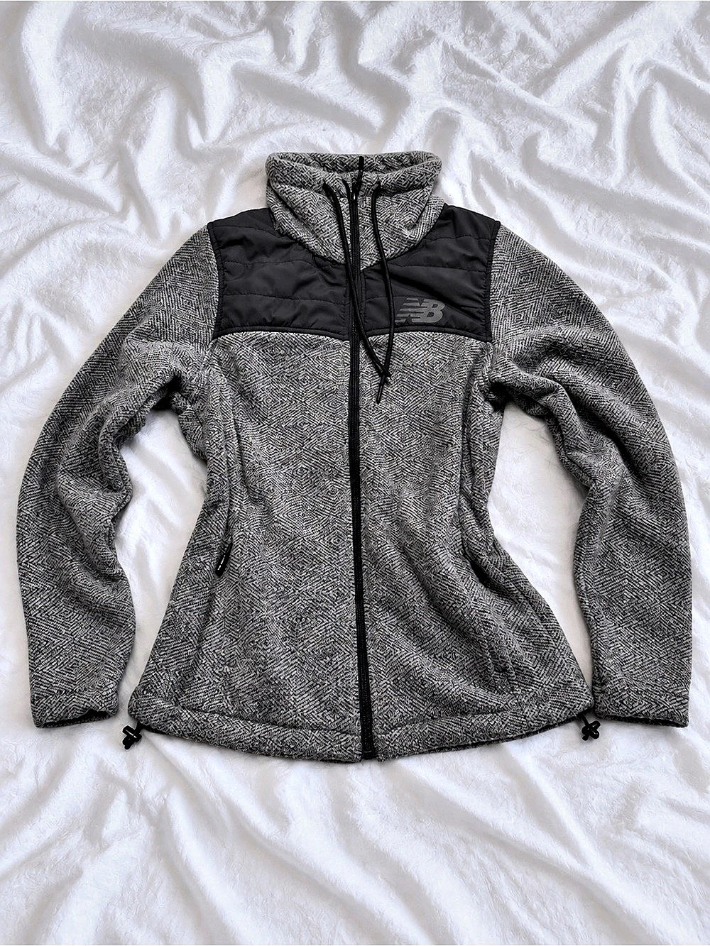 New Balance Women's Gray Herringbone Fleece Full Zip Jacket with Quilted Yoke